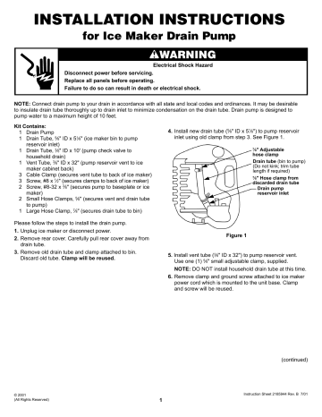 KitchenAid 1901 Condensate Water Drain Pump - Fits Kitchenaid Ice Makers Mode d'emploi | Fixfr