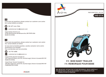 440-014WT | 440-014GY | 440-014RD | Aosom 440-014GN Child Bike Trailer 3 In1 Foldable Baby Trailer Transport Buggy Carrier Mode d'emploi | Fixfr