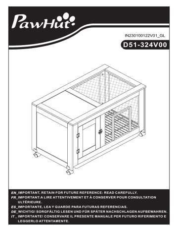 PawHut D51-324V00ND Rabbit Hutch Indoor Bunny Cage Furniture on Wheels Mode d'emploi | Fixfr