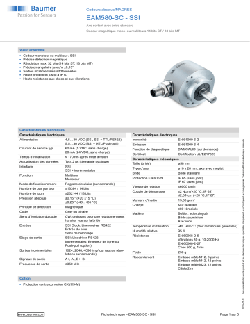 Baumer EAM580-SC - SSI Absolute encoder Fiche technique | Fixfr