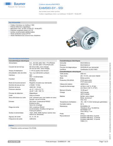 Baumer EAM580-SY - SSI Absolute encoder Fiche technique | Fixfr