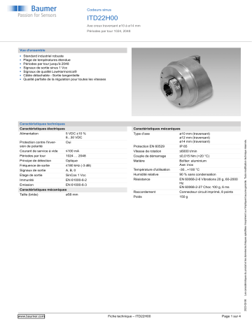 Baumer ITD22H00 Sine encoder Fiche technique | Fixfr