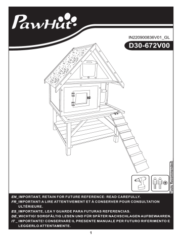 PawHut D30-672V00CG Outdoor Cat House Mode d'emploi | Fixfr