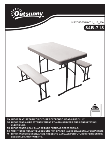 Outsunny 84B-718 Picnic Table Portable Camping Beer Table Set 3-Piece Folding Picnic Table and Bench Mode d'emploi | Fixfr