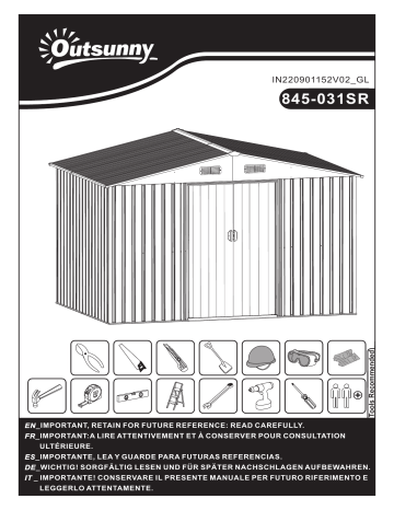 845-031YG | 845-031CG | Outsunny 845-031YL 9' x 6.5' x 6.5' Outdoor Backyard Garden Tool Shed Mode d'emploi | Fixfr