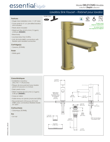 Keeney DEL21CMG Belanger Single Hole Single-Handle Bathroom Faucet spécification | Fixfr