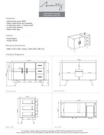 Avanity STEVENS-VS49-WD Stevens 49 in. W x 22 in. D Bath Vanity spécification | Fixfr