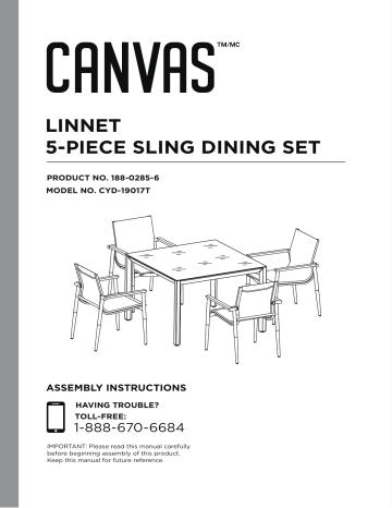 Canvas Linnet Sling Outdoor/ Patio Dining Set Manuel du propriétaire | Fixfr