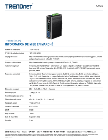 Trendnet TI-BG62i 6-Port Industrial Gigabit L2+ Managed PoE++ DIN-Rail Switch Fiche technique | Fixfr