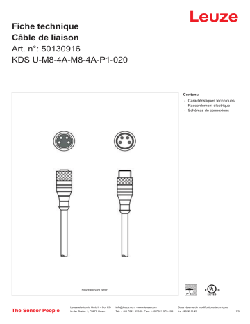 Leuze KDS U-M8-4A-M8-4A-P1-020 Verbindungsleitung Manuel utilisateur | Fixfr