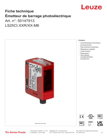 Leuze LS25CI.XXR/XX-M8 Einweg-Lichtschranke Sender Manuel utilisateur | Fixfr