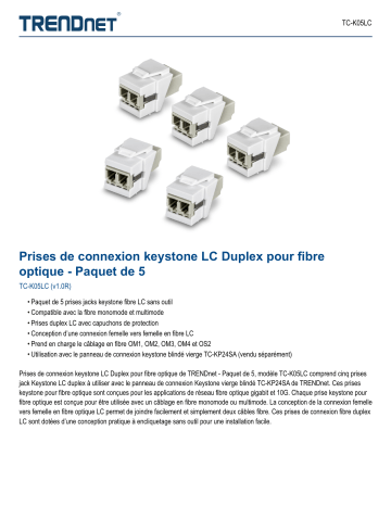 Trendnet TC-K05LC LC Duplex Fiber Optic Keystone Coupler Jacks– 5-Pack Fiche technique | Fixfr