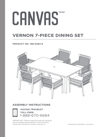 Canvas Vernon Dining Set Manuel du propriétaire | Fixfr