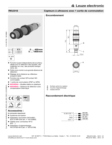 Leuze RKU318-1600.3/4X-M12 Ultraschall Reflex-Schranke Manuel utilisateur | Fixfr