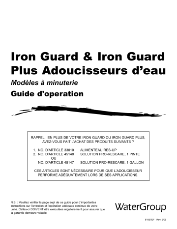 WaterGroup Iron Guard & IG Plus Softeners Manuel du propriétaire | Fixfr