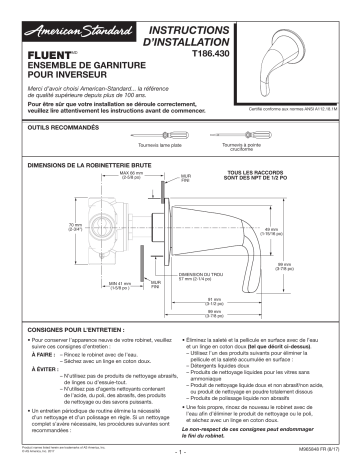 American Standard T186430.295 Fluent® Single Handle Brass Diverter Trim for R422 and R422S in Brushed Nickel Installation manuel | Fixfr