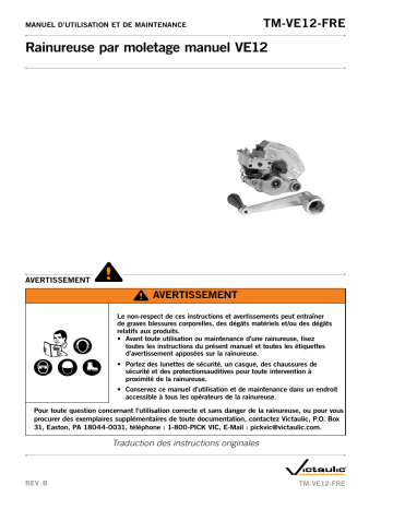 Victaulic VE12/VE12S Field Portable Roll Grooving Tool Tool Manuel utilisateur | Fixfr
