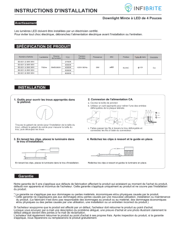 InfiBrite 4 Inch Slim Recessed Downlight Manuel du propriétaire | Fixfr