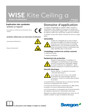 Swegon WISE Kite Ceiling a Une information important | Fixfr