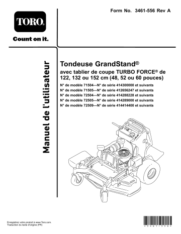 GrandStand Mower, With 48in TURBO FORCE Cutting Unit | GrandStand Mower, With 52in TURBO FORCE Cutting Unit | Toro GrandStand Mower, With 60in TURBO FORCE Cutting Unit Riding Product Manuel utilisateur | Fixfr