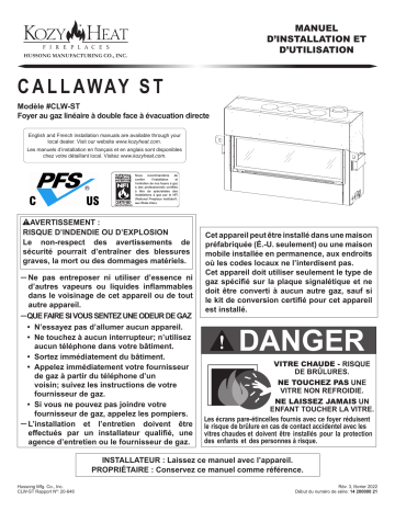 Kozyheat Callaway See-Thru Gas Fireplace Manuel du propriétaire | Fixfr