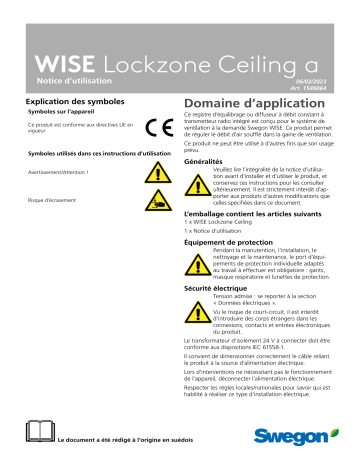 Swegon WISE Lockzone Ceiling a Une information important | Fixfr