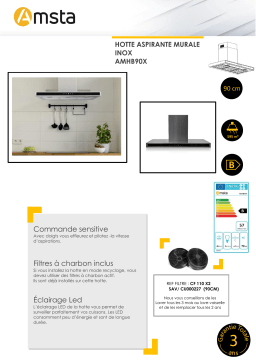 AMSTA Hotte 90 cm Décorative Inox - Recyclage Ou Evacuation - Amhb90x Mode d'emploi