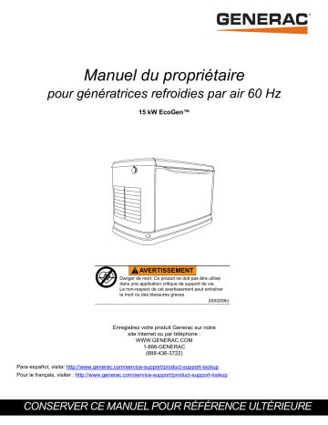 Generac 15kW G0071630 Standby Generator Manuel du propriétaire | Fixfr