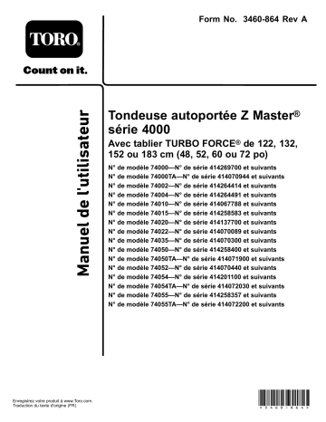 52in Z Master 4000 Series Riding Mower | 60in Z Master 4000 Series Riding Mower | 72in Z Master 4000 Series Riding Mower | Toro 48in Z Master 4000 Series Riding Mower Riding Product Manuel utilisateur | Fixfr