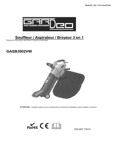 Gardeo GASB3002VW ASPIRATEUR SOUFFLEUR BROYEUR Manuel du propriétaire | Fixfr
