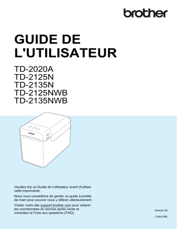 TD-2135NWB | TD-2125N | TD-2135N | TD-2125NWB | Brother TD-2020/2020A Label Printer Manuel utilisateur | Fixfr