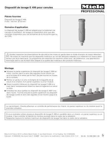 Miele E 499 Dispositif de rinçage pour la prise en charge de canules d'aspiration Mode d'emploi | Fixfr
