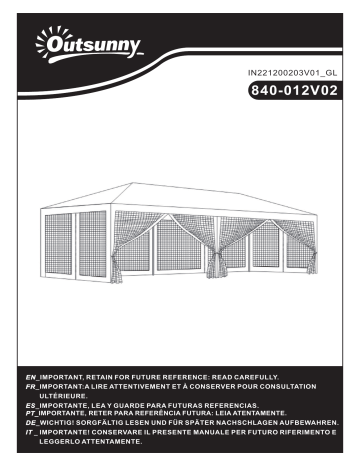 840-012V02CW | Outsunny 840-012V02MX Outdoor 10' x 20' Patio Gazebo Outdoor Pop-Up Canopy Mode d'emploi | Fixfr