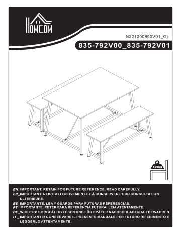 HOMCOM 835-792V01RB Industrial 3-Piece Dining Table Set Mode d'emploi | Fixfr