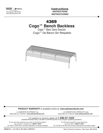 Safco 4369 CoGo™ Steel Outdoor/Indoor Bench Manuel utilisateur | Fixfr