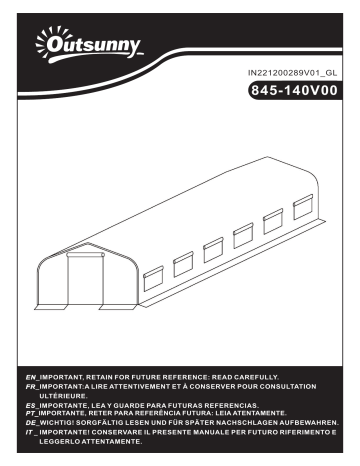 845-140V00WT | Outsunny 845-140V00GN 26' x 10' x 7' Walk-In Greenhouse Tunnel Mode d'emploi | Fixfr