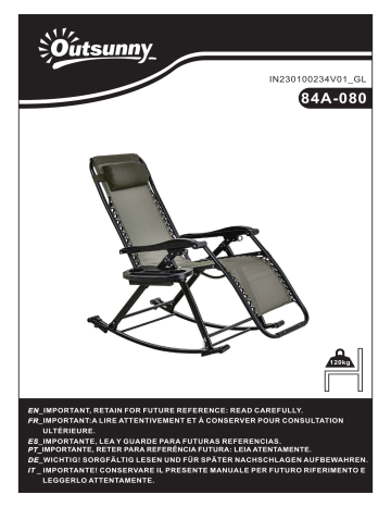 84A-080GY | 84A-080BK | Outsunny 84A-080CW Zero Gravity Reclining Rocking Chair Mode d'emploi | Fixfr