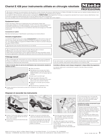 Miele E 428 Chariot pour prise en charge optimale des instruments de chirurgie assistée par robot. Mode d'emploi | Fixfr