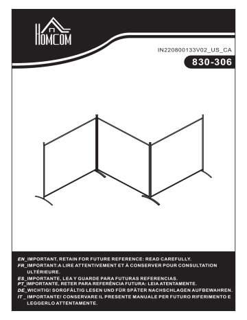 830-306BG | HOMCOM 830-306BK 3-Panel Privacy Screen Folding Room Divider Mode d'emploi | Fixfr