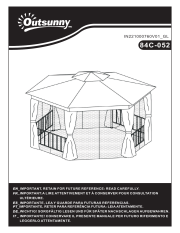 84C-052YL | 84C-052CF | Outsunny 84C-052GY 13' x 13' Party Tent Mode d'emploi | Fixfr