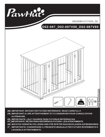 D02-087V00RB | D02-087V00WN | PawHut D02-087V80 Large Furniture Style Dog Crate Mode d'emploi | Fixfr