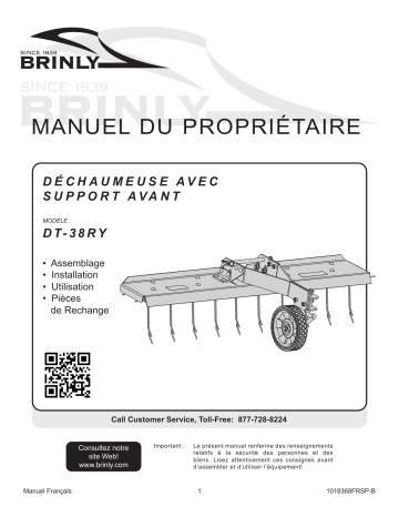 Brinly DT-38RY 38 in. Front Mount Dethatcher for RYOBI Electric Riding Mower Manuel du propriétaire | Fixfr