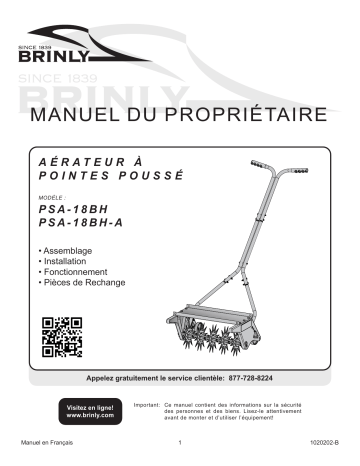 Brinly 18″ Push Spike Aerator with 3D Galvanized Steel Tines Manuel du propriétaire | Fixfr
