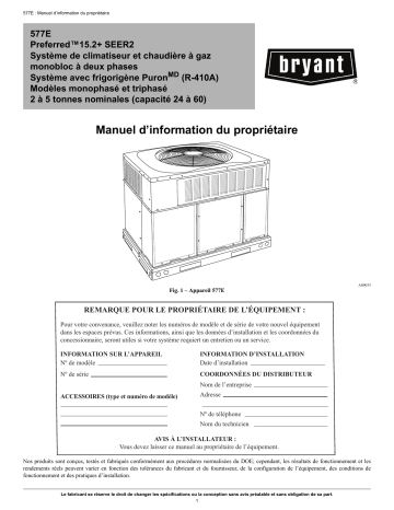 Bryant 577E Preferred™ Series Gas Heat/Electric Cool Systems Manuel du propriétaire | Fixfr