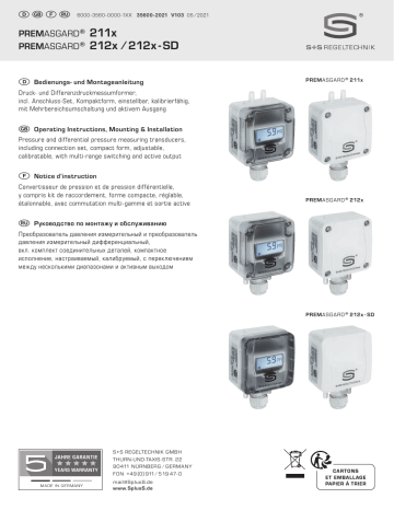 S+S Regeltechnik PREMASGARD® 212x Pressure, differential pressure and volume flow measuring transducers Mode d'emploi | Fixfr