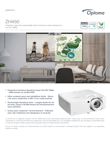Optoma ZH450 Eco-friendly ultra-compact high brightness Full HD laser projector Manuel du propriétaire | Fixfr