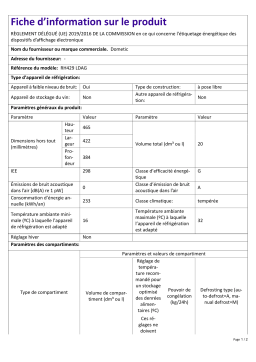 Dometic RH 429 LDAG | Product Information Sheet FR Information produit