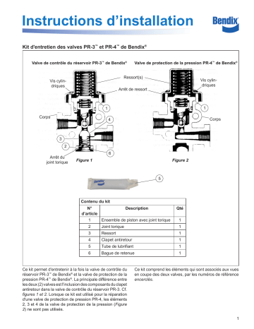 BENDIX S-0709 ® PR-3™ and PR-4™ Valve Maintenance Kit Guide d'installation | Fixfr