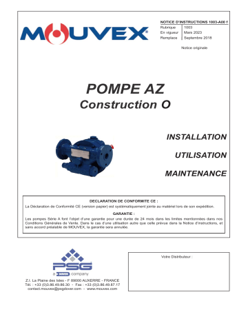 Mouvex 1003-A00 Pompe AZ O Manuel utilisateur | Fixfr