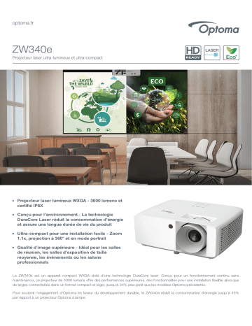 Optoma ZW340e Ultra-compact high brightness laser projector Manuel du propriétaire | Fixfr
